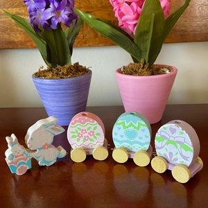 Vintage NOS solid wood Easter train trolly